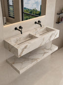 Calacatta Royal Marble Effect Porcelain Double Sink and Shelf -1200mm