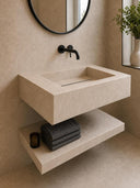 Dome Bone Marble Effect Porcelain Sink and Shelf - 600mm