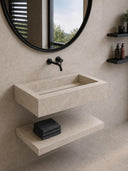Dome Bone Marble Effect Porcelain Sink and Shelf - 800mm
