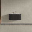Kensington Black Wall Mounted Oval Basin Fluted Bathroom Vanity Unit - 900mm