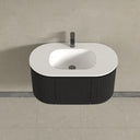 Kensington Black Wall Mounted Oval Basin Fluted Bathroom Vanity Unit - 900mm