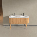 Kensington Solid Wood Floor Standing Dual Oval Basin Fluted Bathroom Vanity Unit - 1400mm