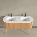 Kensington Solid Wood Floor Standing Dual Oval Basin Fluted Bathroom Vanity Unit - 1400mm