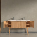 Kensington Solid Wood Floor Standing Dual Oval Basin Fluted Bathroom Vanity Unit - 1400mm