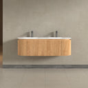 Kensington Solid Wood Wall Mounted Dual Oval Basin Fluted Bathroom Vanity Unit - 1400mm