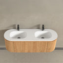 Kensington Solid Wood Wall Mounted Dual Oval Basin Fluted Bathroom Vanity Unit - 1400mm