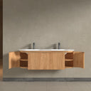 Kensington Solid Wood Wall Mounted Dual Oval Basin Fluted Bathroom Vanity Unit - 1400mm