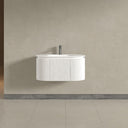 Kensington White Wall Mounted Oval Basin Fluted Bathroom Vanity Unit - 900mm