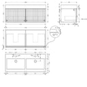 London Solid Wood Fluted Bathroom Double Sink Vanity With Stone Basin - 1200mm