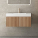 London Solid Wood Fluted Bathroom Vanity With Stone Basin - 900mm
