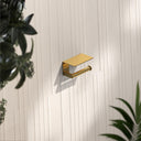Porto Easy Fix Brushed Gold Toilet Roll Holder with Shelf