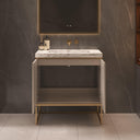 Belgravia Beige Fluted Vanity Unit With Natural Marble Countertop and Steel legs - 800mm