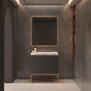 Belgravia Matt Black Fluted Floorstanding Vanity Unit With Marble Countertop - 800mm