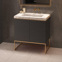 Belgravia Matt Black Fluted Floorstanding Vanity Unit With Marble Countertop - 800mm