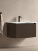 Sienna Walnut Solid Wood Fluted Vanity With Matt White Integrated Basin - 800mm