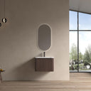 Sienna Walnut Solid Wood Fluted Vanity With Matt White Integrated Basin - 600mm